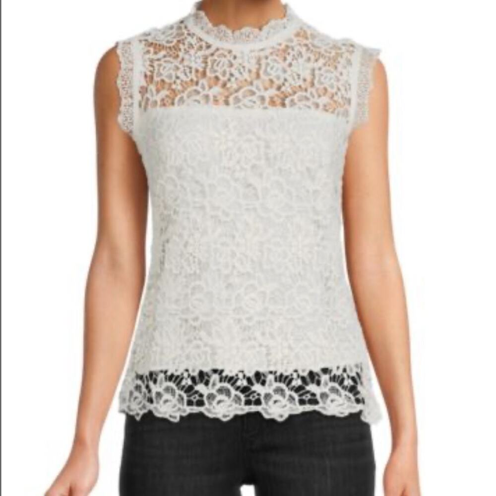 Nanette Lepore Lace Lined High Neck Classic White Top Women’s Size M NWT